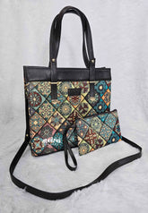Multicolor - Trendy Ajrakh single partition handbag / office bag - MS7 Brand